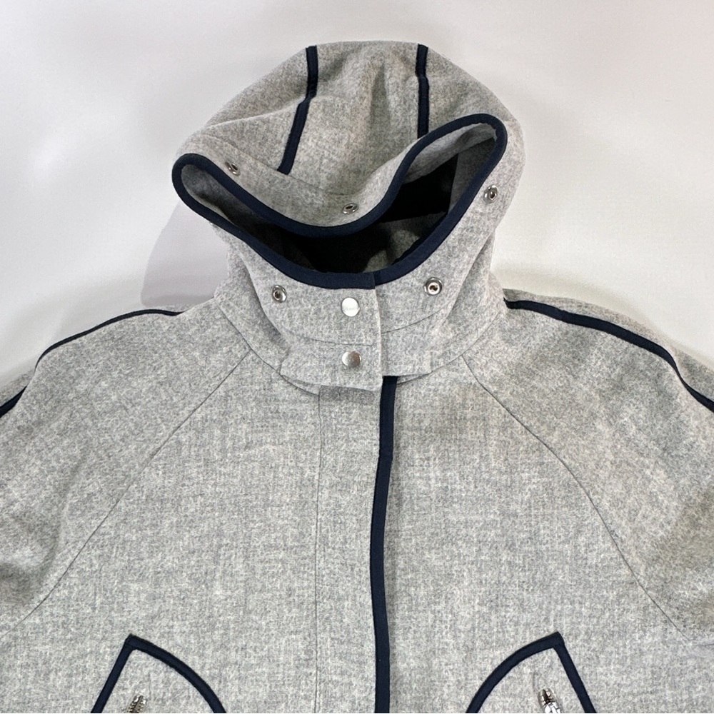 J. Crew Italian Stadium Cloth Hooded Wool Peacoat Womens 14 Gray Minimalist - Picture 4 of 14